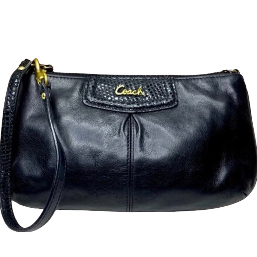 Coach Ashley Black Leather Clutch/Shoulder Bag Gem